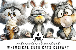 Whimsical Cute Cats Clipart Product Image 1