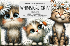 Whimsical Cute Cats Daisy Clipart Product Image 1