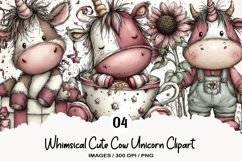Whimsical Cute Caw Unicorn Clipart Product Image 1