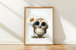 Whimsical Cute Owl Daisy Clipart Product Image 3