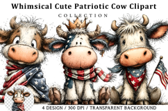 Whimsical Cute Patriotic Cow Clipart Product Image 1
