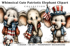 Whimsical Cute Patriotic Elephant Clipart Product Image 1