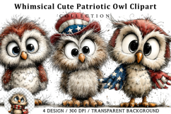 Whimsical Cute Patriotic Owl Clipart Product Image 1