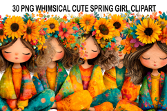Whimsical Cute Spring Girl Clipart Watercolor png Product Image 1