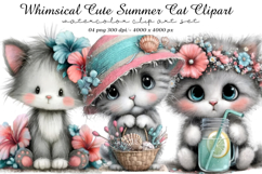 Whimsical Cute Summer Cat Clipart Product Image 1