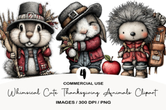 Whimsical Cute Thanksgiving Animals Clipart Product Image 1