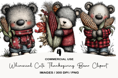 Whimsical Cute Thanksgiving Bear Clipart Product Image 1