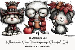 Whimsical Cute Thanksgiving Cheerful Cat Clipart Product Image 1