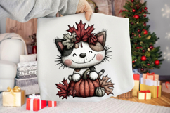 Whimsical Cute Thanksgiving Cheerful Cat Clipart Product Image 2