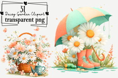 Whimsical Daisy Garden Clipart Watercolor PNG Product Image 1