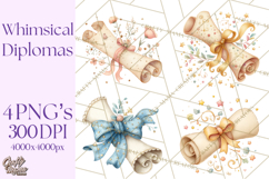 Graduation Diploma Clipart PNG, Whimsical Diploma Scroll Product Image 1