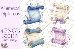Graduation Diploma Clipart PNG, Whimsical Diploma Scroll Product Image 1