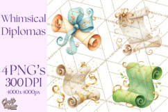 Graduation Diploma Clipart PNG, Whimsical Diploma Scroll Product Image 1