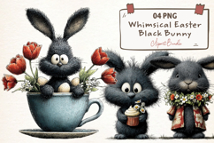 Whimsical Easter Black Bunny Clipart Product Image 1