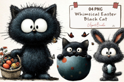 Whimsical Easter Black Cat Clipart Product Image 1
