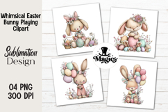 Whimsical Easter Bunny Playing Clipart, Easter Sublimation Product Image 1