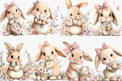 Whimsical Easter Bunny Clipart Watercolor Easter Clipart Product Image 2