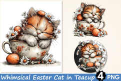 Whimsical Easter Cat in Teacup Clipart PNG Product Image 1