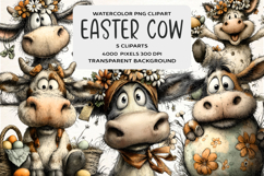 Whimsical Easter Cow Clipart Product Image 1