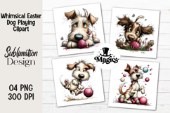 Whimsical Easter Dog Playing Clipart, Easter Sublimation PNG Product Image 1