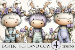Whimsical Easter Highland Cow Clipart Product Image 1