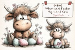 Whimsical Easter Highland Cow Clipart Product Image 1