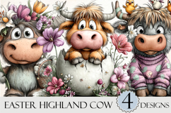 Whimsical Easter Highland Cow Clipart Product Image 1