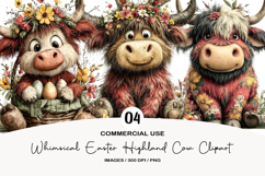 Whimsical Easter Highland Cow Clipart Product Image 1