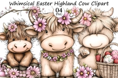 Whimsical Easter Highland Cow Clipart Product Image 1