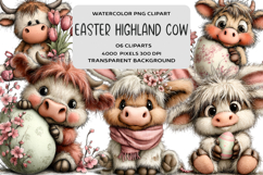 Whimsical Easter Highland Cow Clipart Product Image 1