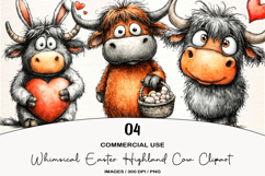 Whimsical Easter Highland Cow Clipart Product Image 1