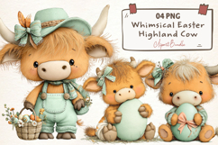Whimsical Easter Highland Cow Clipart Product Image 1