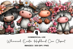 Whimsical Easter Highland Cow Clipart Product Image 1