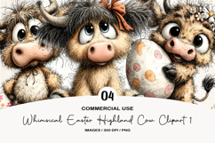 Whimsical Easter Highland Cow Clipart Product Image 1