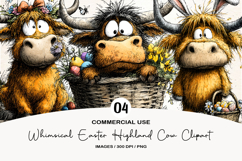 Whimsical Easter Highland Cow Clipart Product Image 1