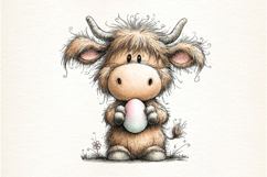 Whimsical Easter Highland Cow Clipart Product Image 2