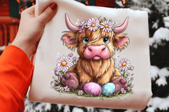 Whimsical Easter Highland Cow Clipart Product Image 2
