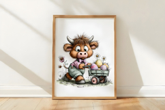 Whimsical Easter Highland Cow Clipart Product Image 2