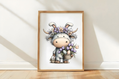 Whimsical Easter Highland Cow Clipart Product Image 2