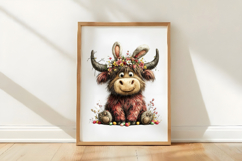 Whimsical Easter Highland Cow Clipart Product Image 3