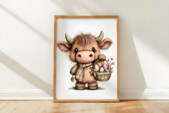 Whimsical Easter Highland Cow Clipart Product Image 3