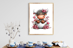 Whimsical Easter Highland Cow Clipart Product Image 3