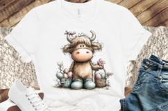 Whimsical Easter Highland Cow Clipart, Easter Sublimation Product Image 3