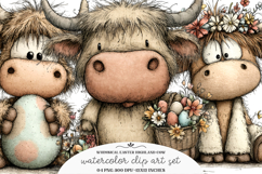 Whimsical easter highland cow clipart - easter highland cow Product Image 1