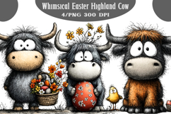 Whimsical Easter Highland Cow Clipart Product Image 1
