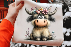 Whimsical Easter Highland Cow Surrounded by Spring Flowers Product Image 2