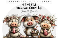 Whimsical Easter Pig Clipart, Easter Sublimation PNG Product Image 1