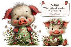 Whimsical Easter Pig Clipart Product Image 1
