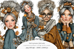 Whimsical Fall Autumn Old Lady Clipart Product Image 1