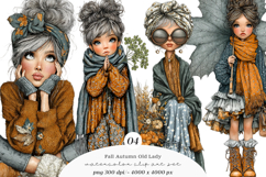Whimsical Fall Autumn Old Lady Clipart Product Image 1